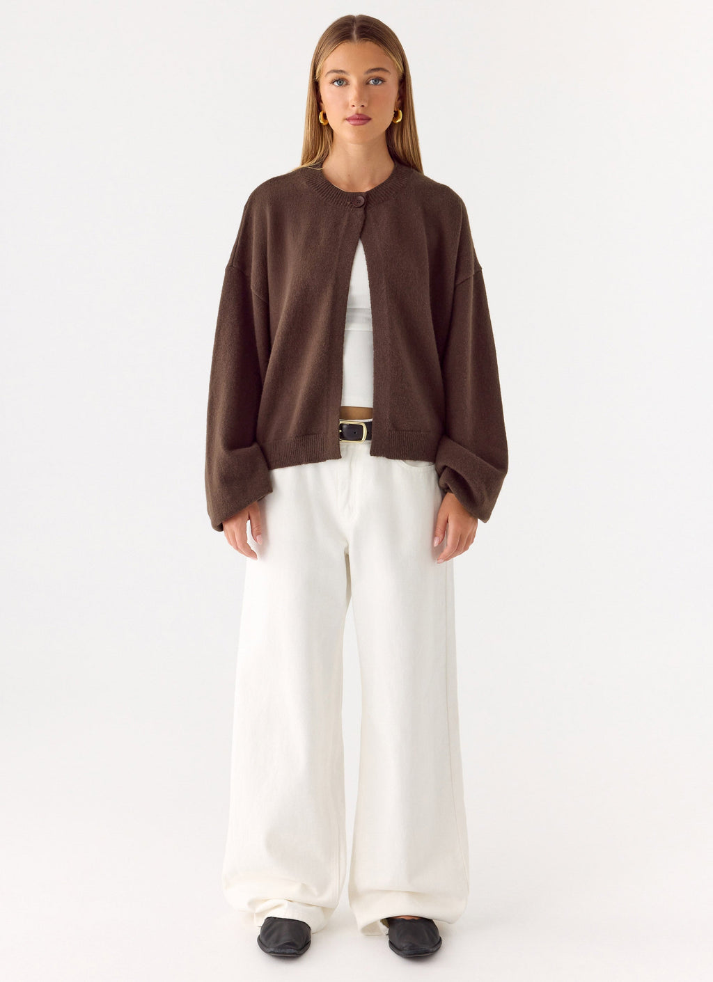 Annie One Button Cardigan - Chocolate